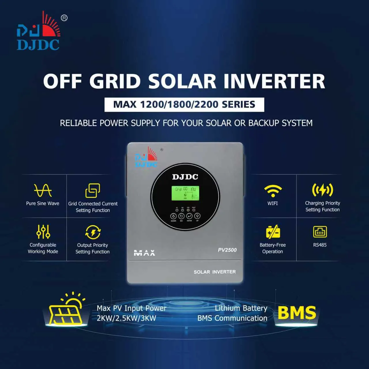 DJDC 1200W Hybrid Solar Inverter (MAX1200) | Pure Sine Wave MPPT Power