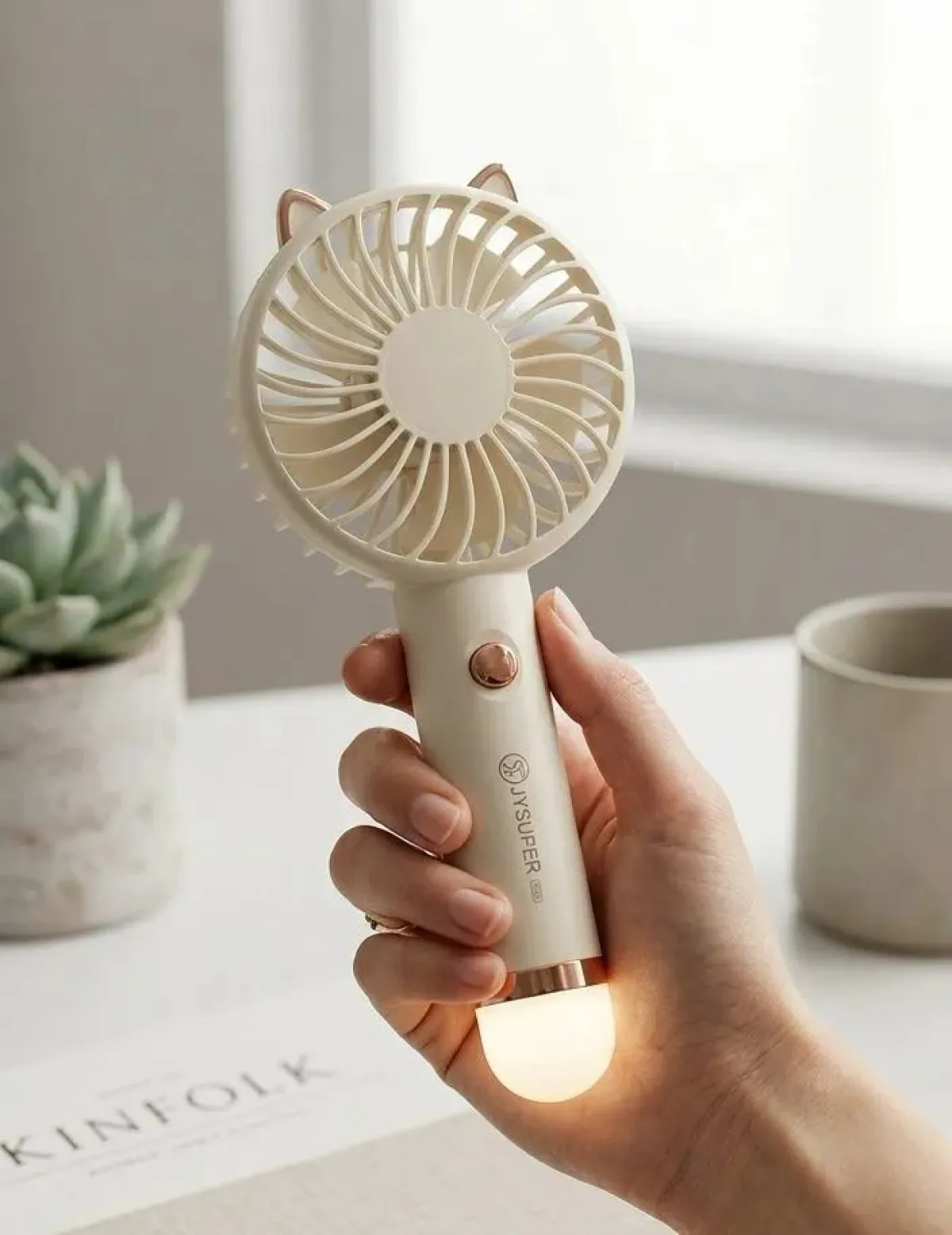 JYSUPER JY-2320 Portable Handheld Mini Fan with Integrated LED light