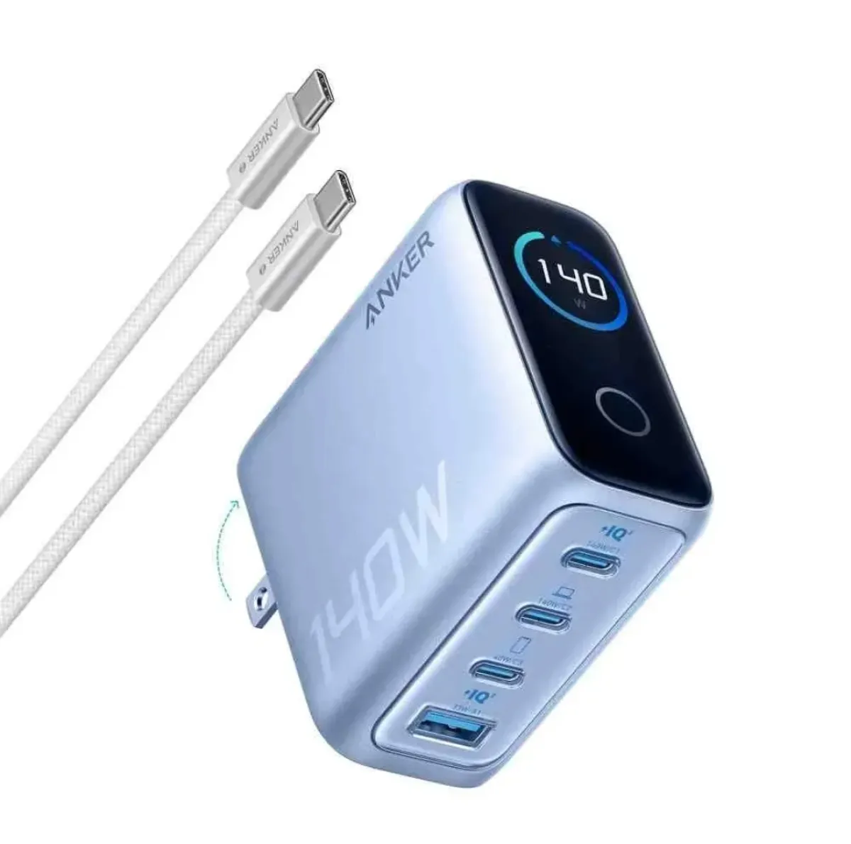 Anker Zolo 140W 4-Port Multi Device Charging GaN Power Adapter With Type-C Cable (B2697) Chinese Version – Blue - Image 1