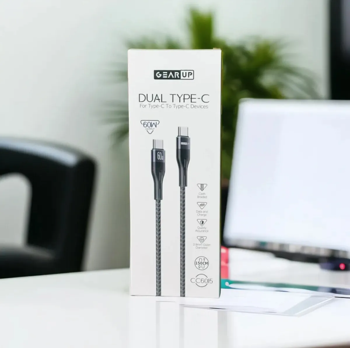 GearUP CC6015 Type-C to C 60W PD Fast Charging & Data Cable – 1.5m - Image 1