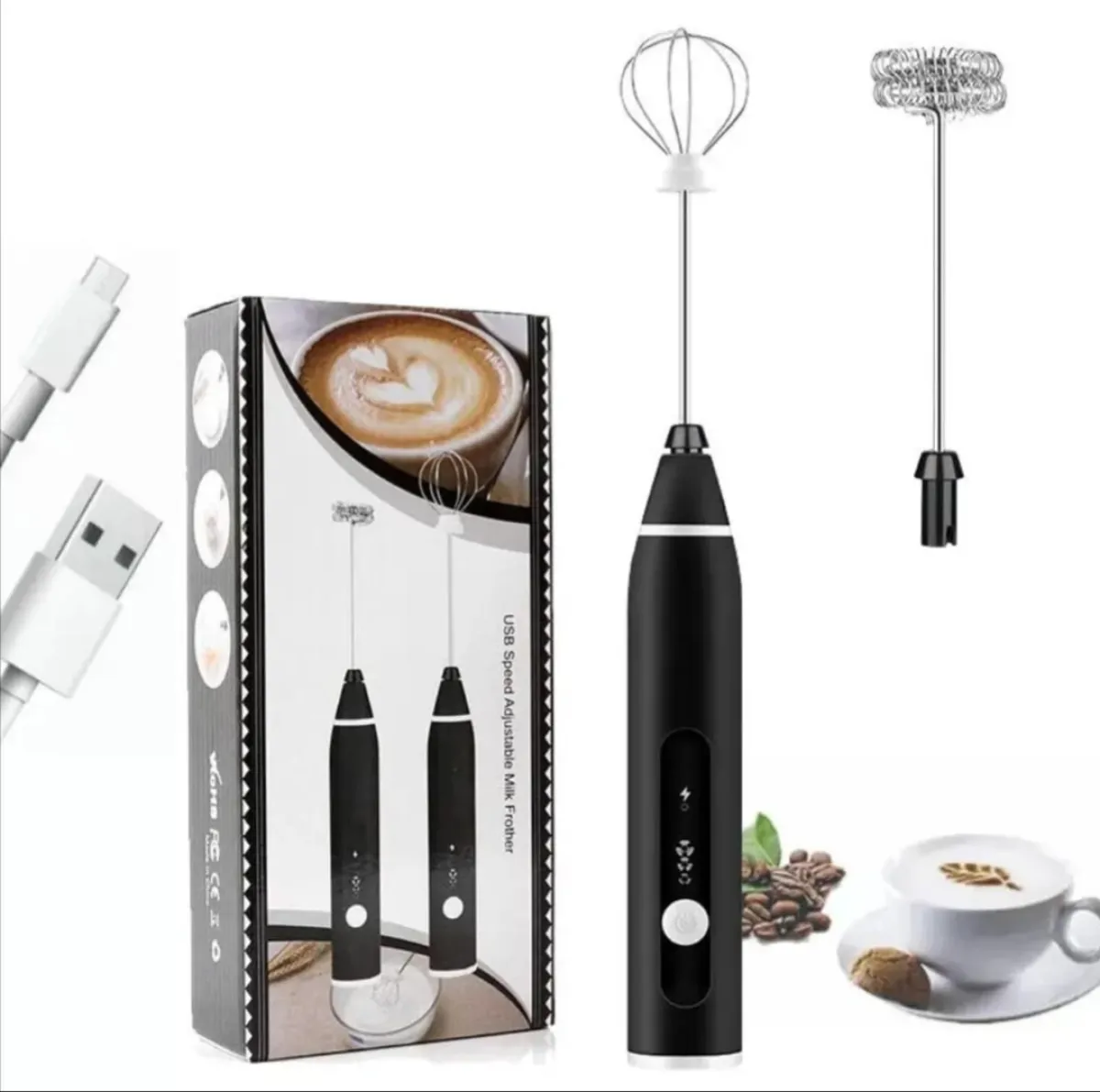 Rechargeable Handheld 3-Speed Adjustable Milk Frother - Image 1