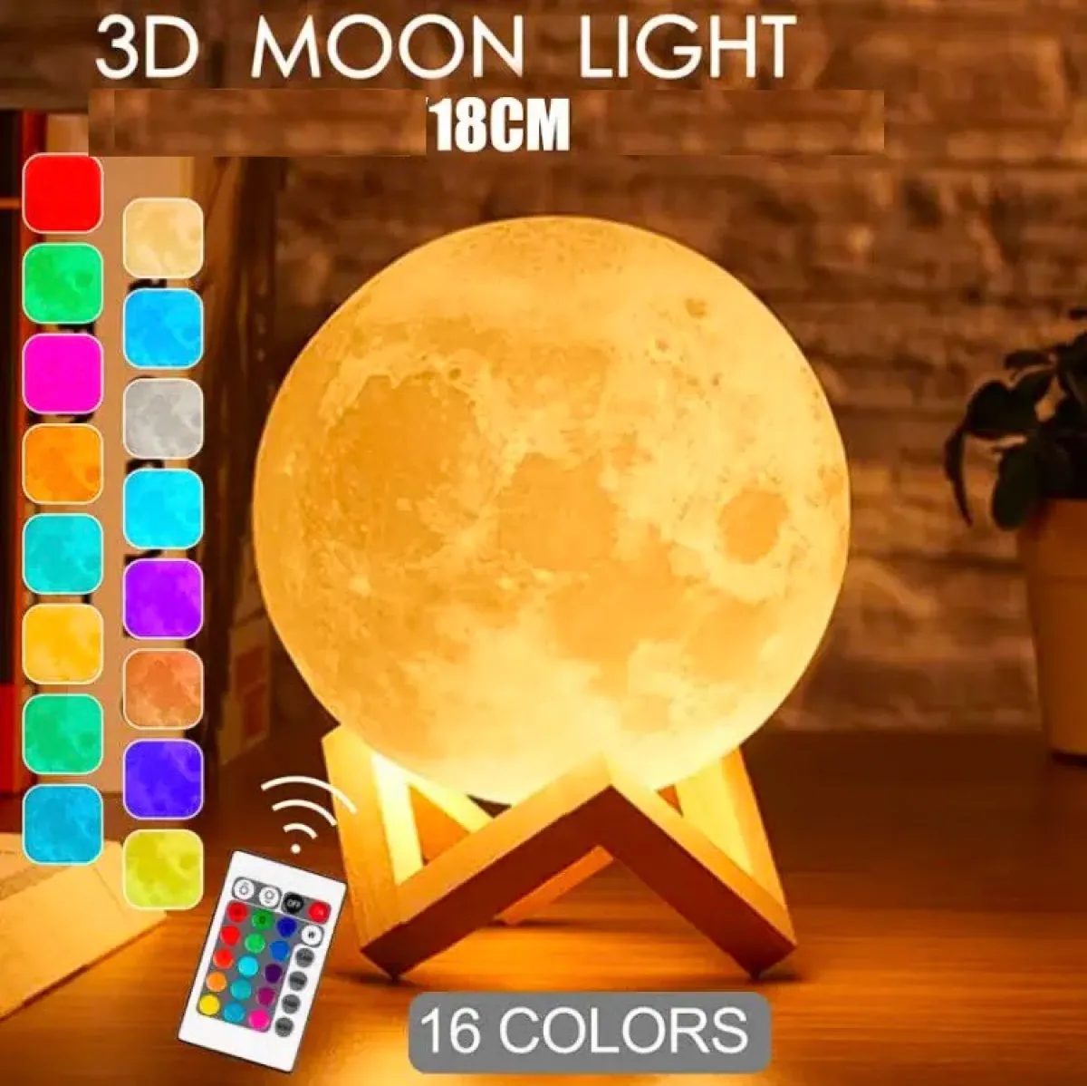 Rechargeable 3D Moon Lamp With Remote -18 CM - Image 1