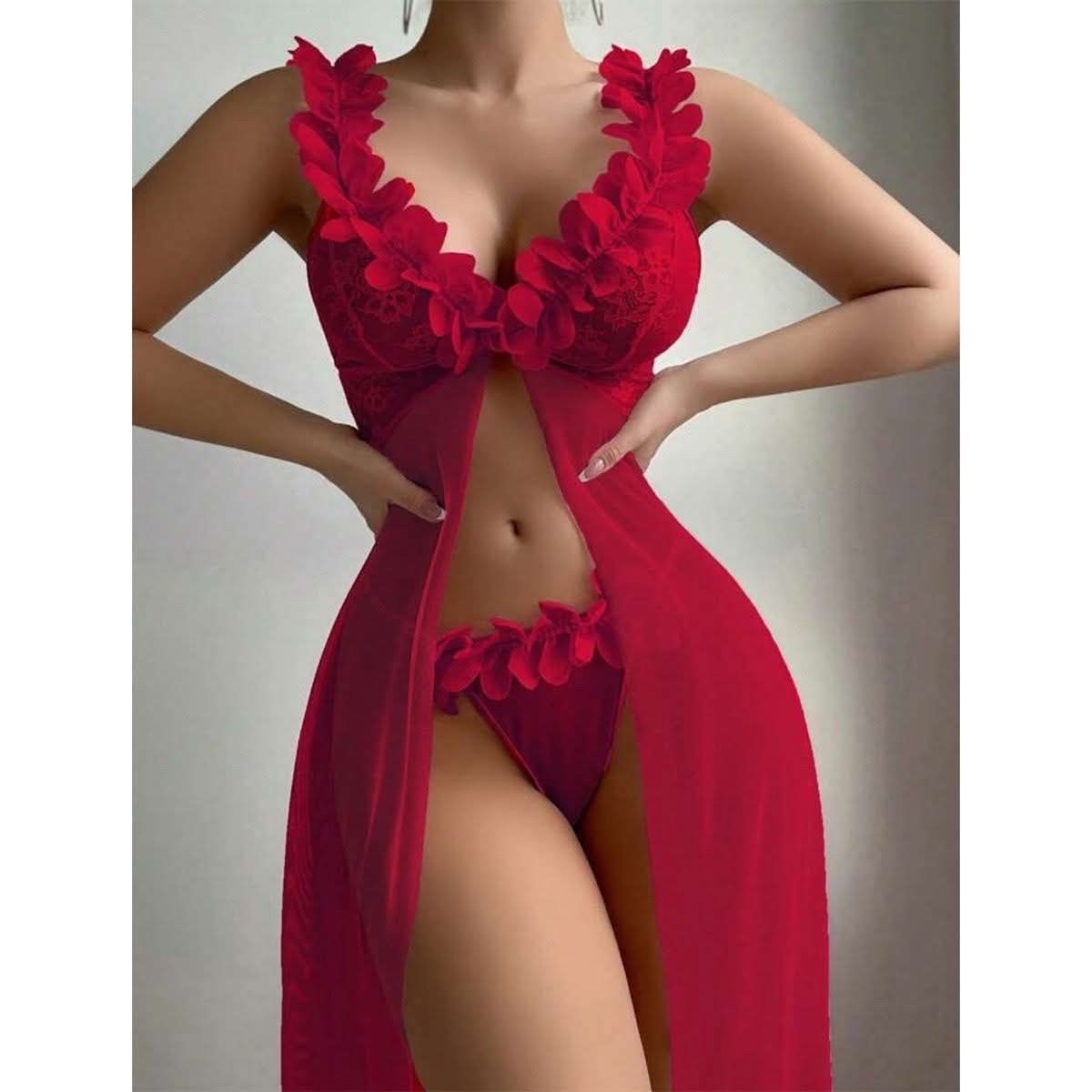 Flower Digain Front Open Night Dress - Image 6