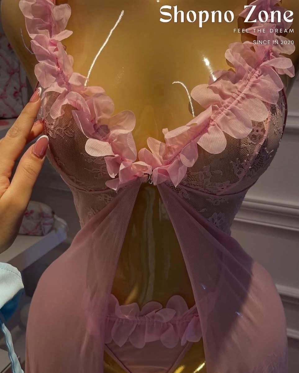 Flower Digain Front Open Night Dress - Image 2