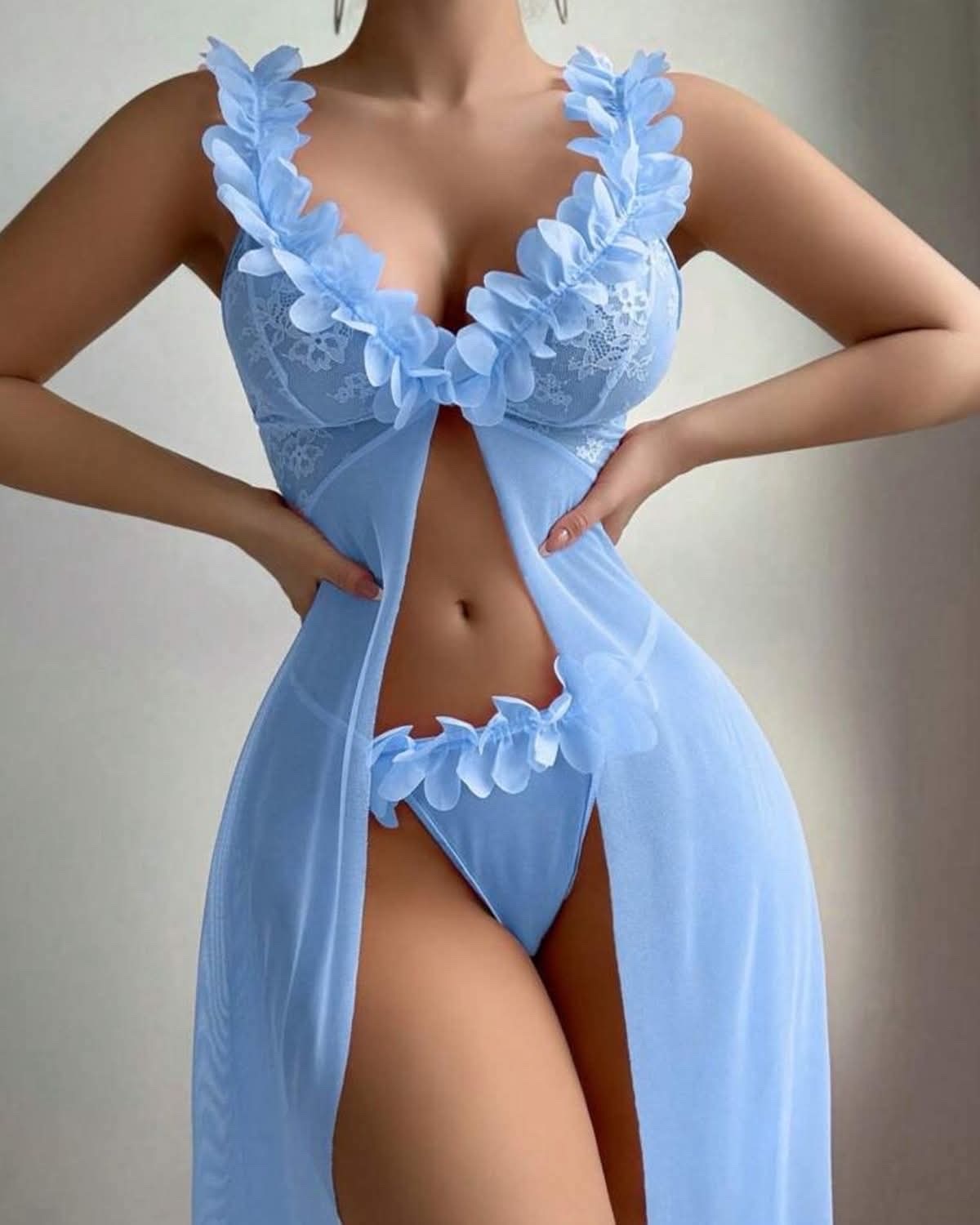 Flower Digain Front Open Night Dress - Image 5