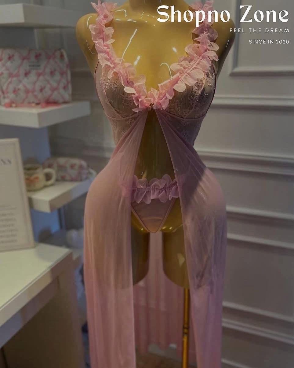 Flower Digain Front Open Night Dress - Image 1