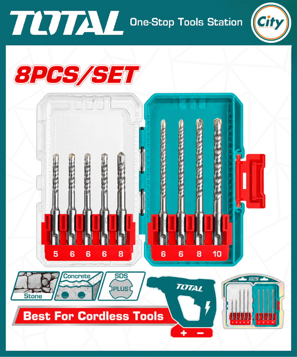 ৮ পিস এসডিএস প্লাস হ্যামার ড্রিল বিট সেট TOTAL TACSDL11806