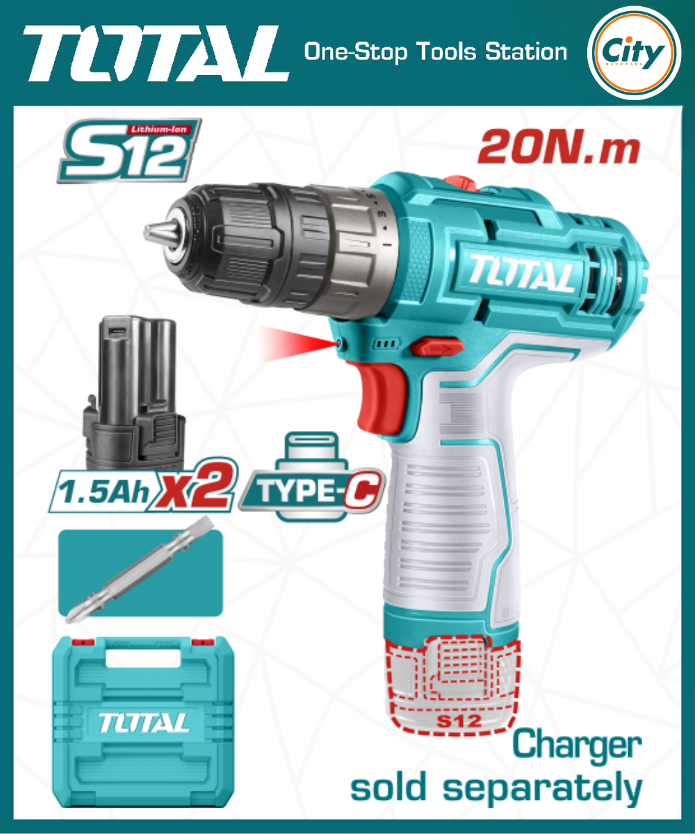 ১২ ভোল্ট কর্ডলেস ড্রিল মেশিন TOTAL TDLI12206