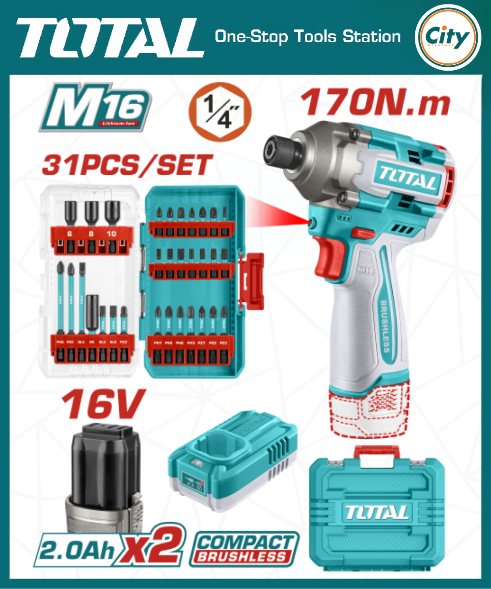 ১৬ ভোল্ট কর্ডলেস ব্রাশলেস ইমপ্যাক্ট ড্রাইভার TOTAL TOSLI241083
