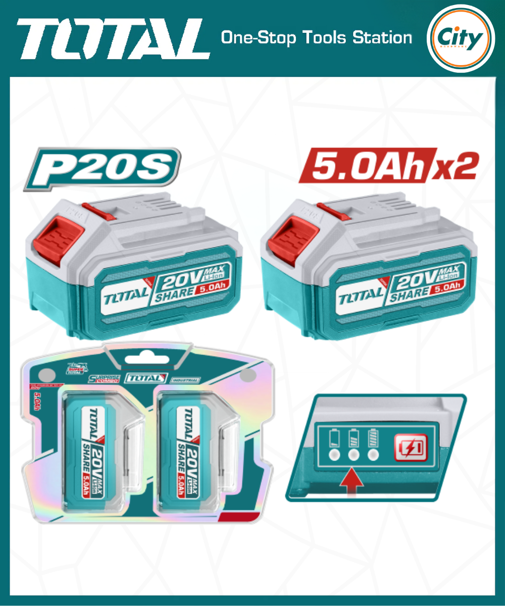 20v লিথিয়াম আয়ন 5.0Ah ব্যাটারি ২ পিস TOTAL TOSLI240464