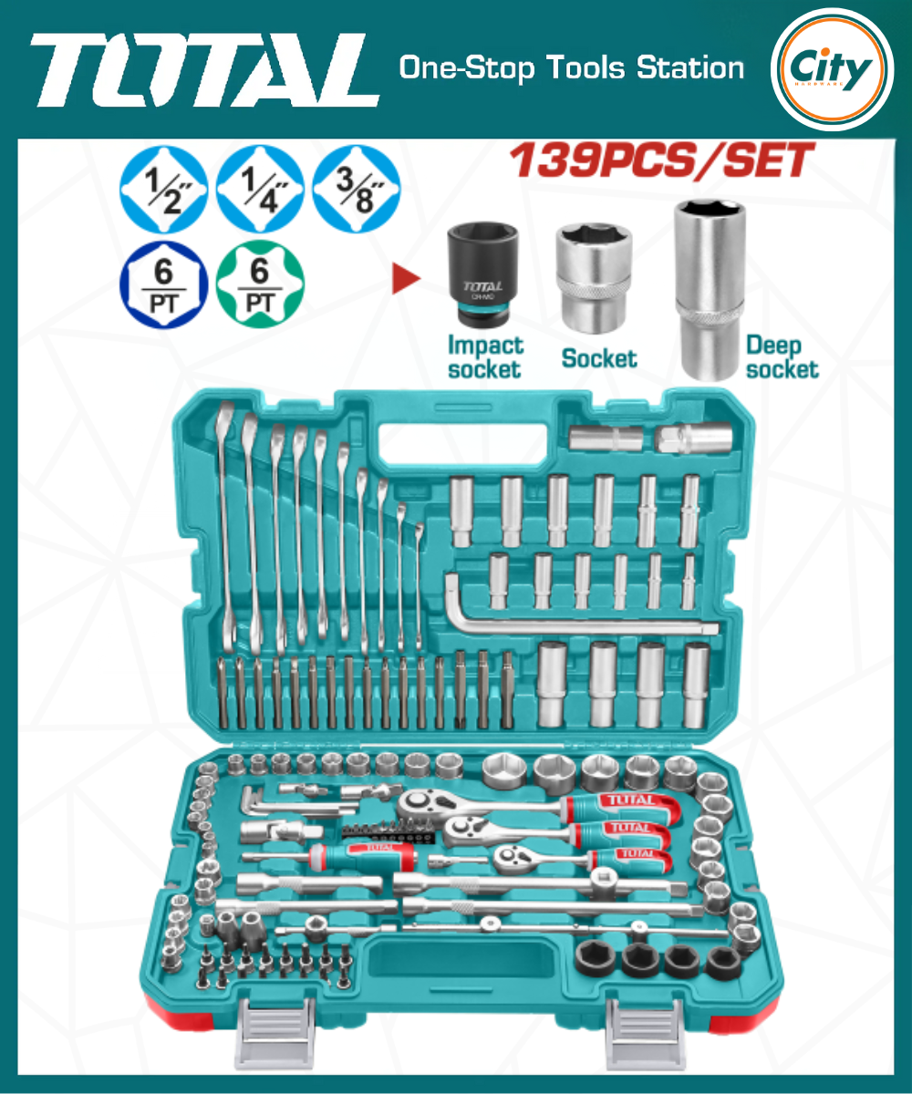 ১৩৯ পিসের কম্বিনেশন সকেট রেঞ্চ সেট TOTAL THKTHP21396