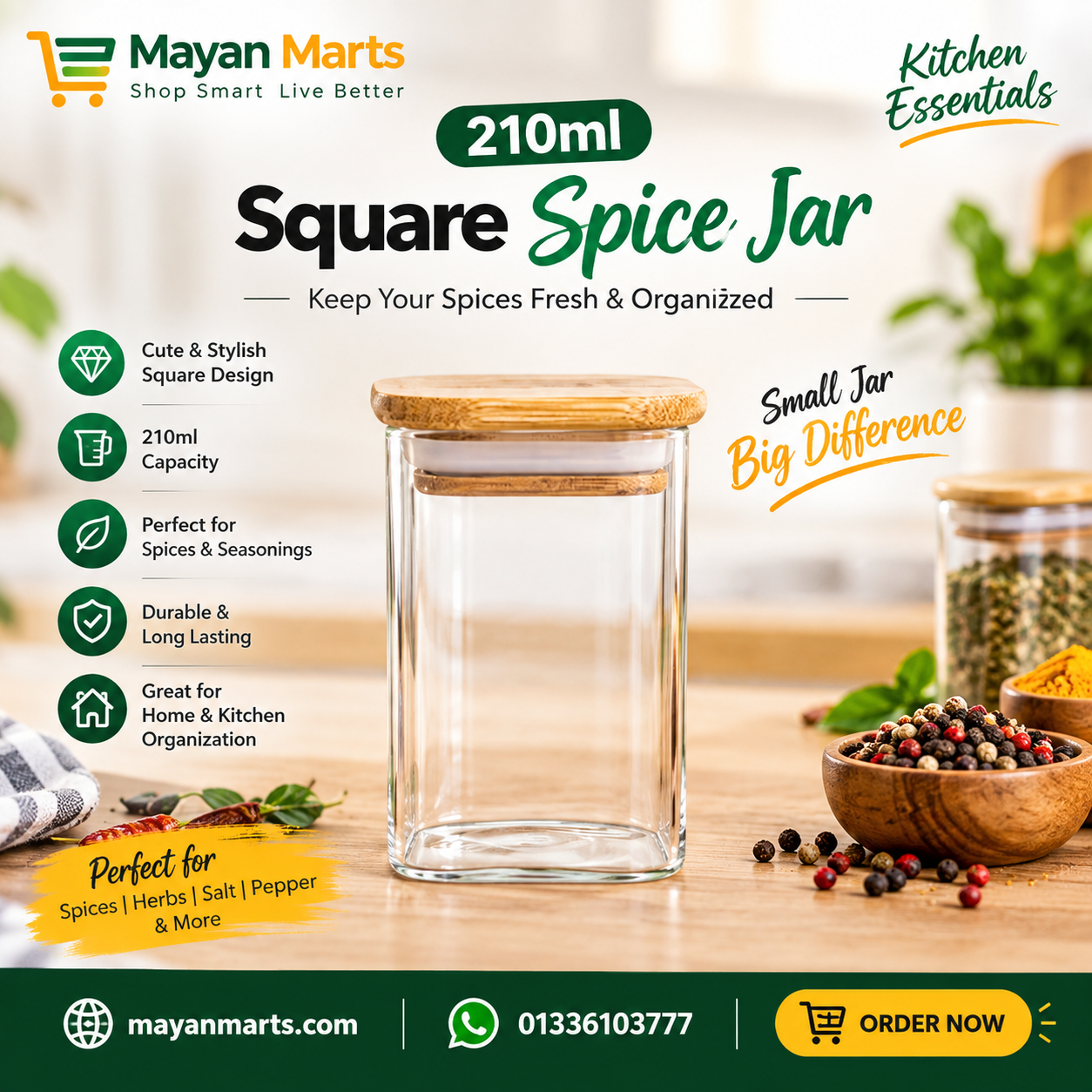 4pics Square Cute Spice Jar 210ml