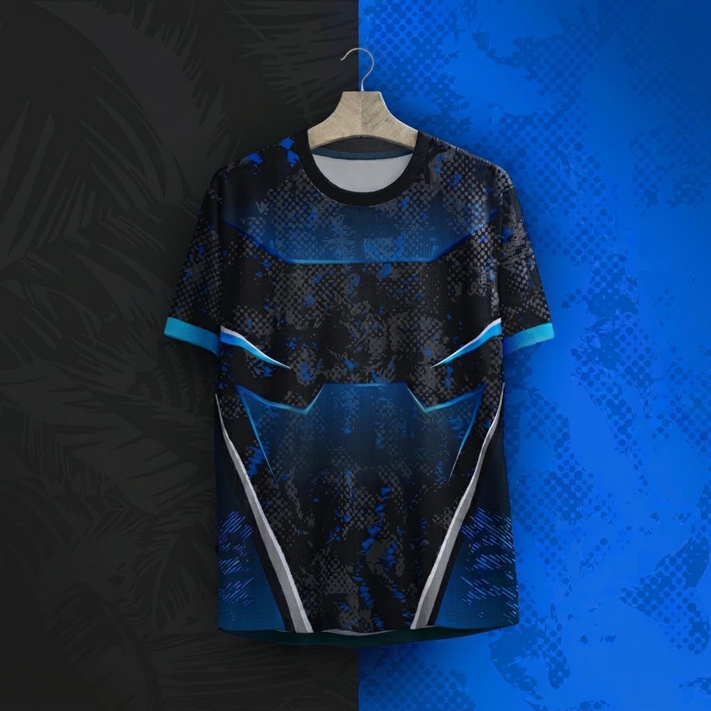 Custom Printed Sublimation Sports Jersey - Blue & Black - Image 1