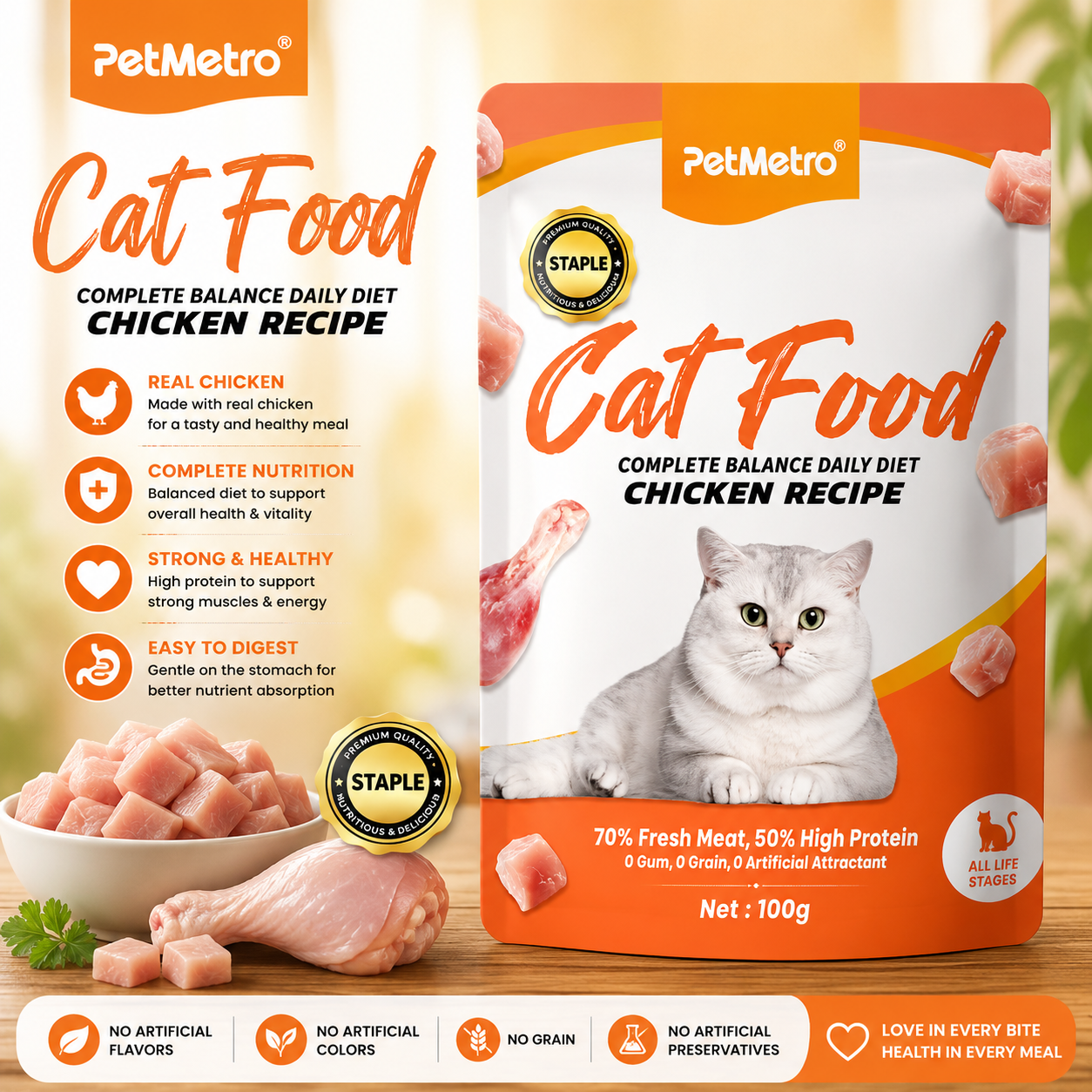 pet metro pouch wrt cat food chicken recipe 100 gm_img_0