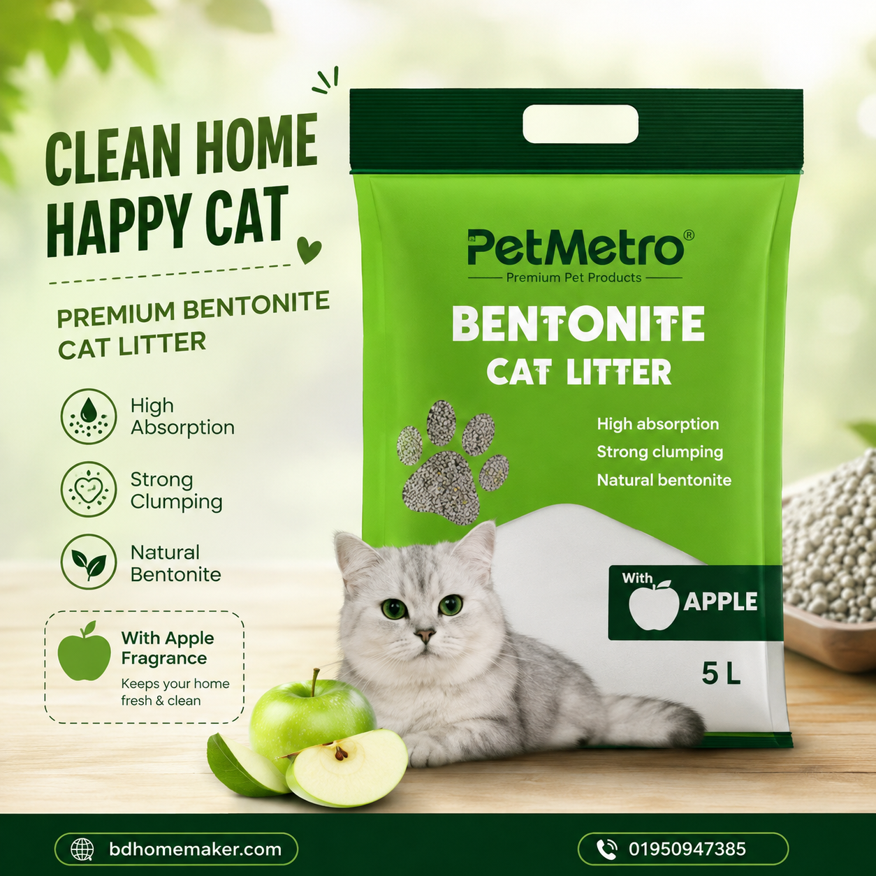 pet metro bentonite cat litter apple 5L