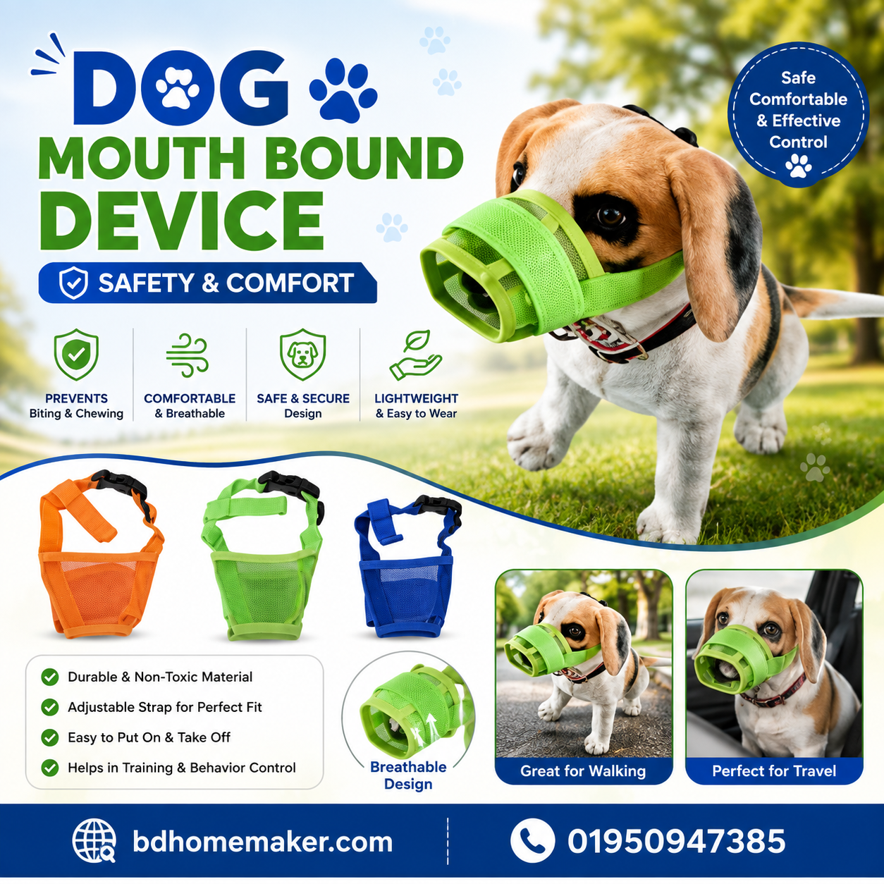 Dog Pet Mouth Bound Device Safety Adjustable Breathable_img_0