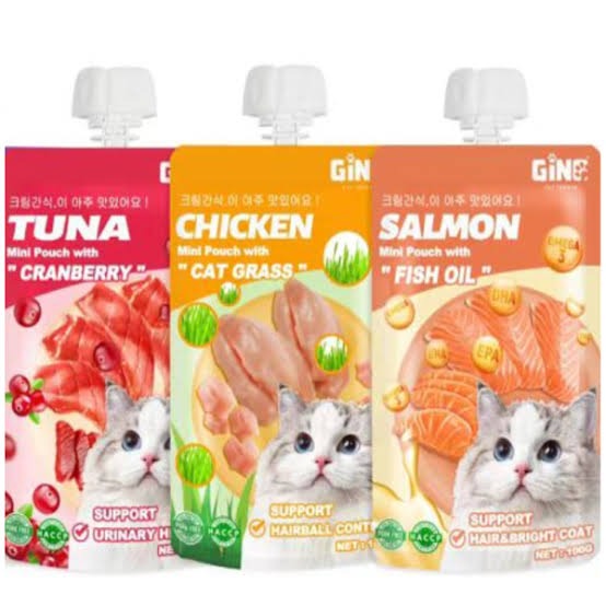 Gino cat treat chicken mini pouch with cat grass 100g_img_0