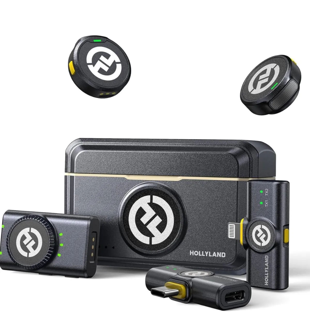 Hollyland Lark M2 Wireless Microphone for iPhone/Camera/Android/PC, 48kHz/24-bit High Fidelity Audio, 300m Range, Noise Cancelling, 40h Use, YouTube, Vlog, Streaming (2TX + 3RX + Charging Case)