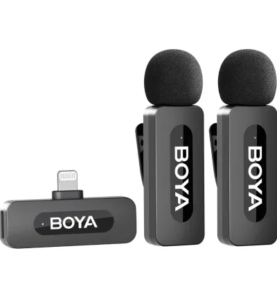 BOYA by-V2 Wireless Lavalier Microphone for iPhone, Mini Phone Microphone Wireless, Noise Canceling, Dual Lapel Mic for YouTube, Podcast, TikTok Vlog Recording(Not Compatible iPhone 15/16/17)_img_0