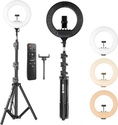 DIGITEK (DRL 18RT C9) LED Ring Light with Remote Control & 250cm Stand - Smartphone Grip - AC Powered, USB Support - Adjustable Lighting Intensity - Photo, Video Shoots, Makeup, & Vlogging_img_0