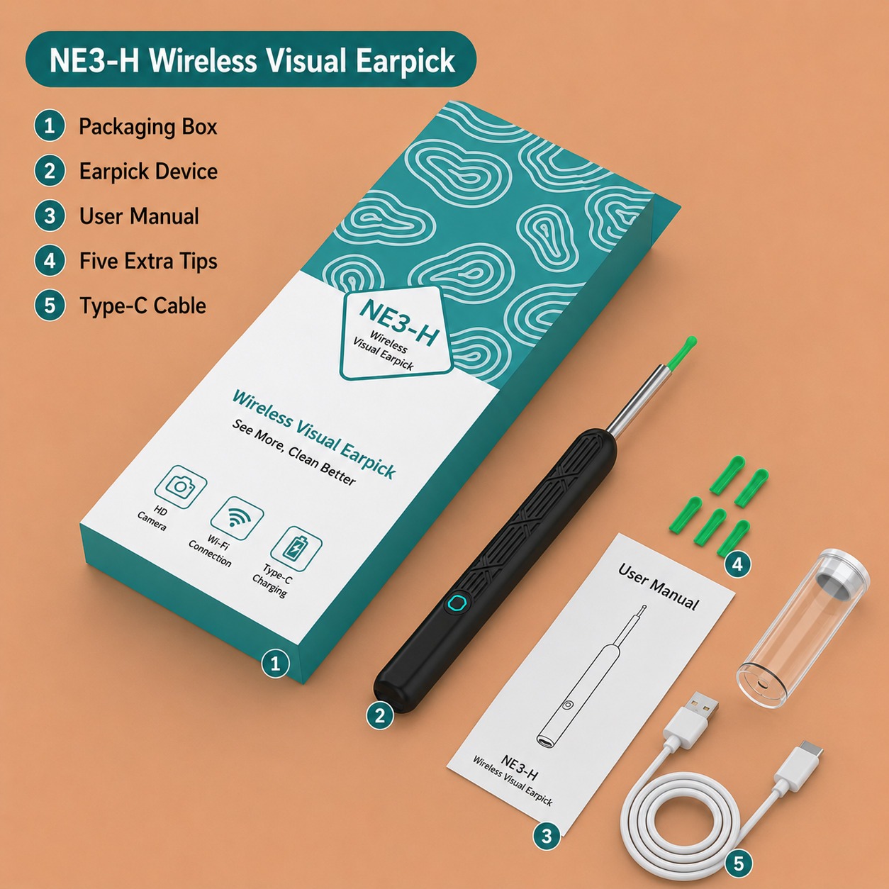 NE3-H Wireless Visual Ear Pick with HD Camera