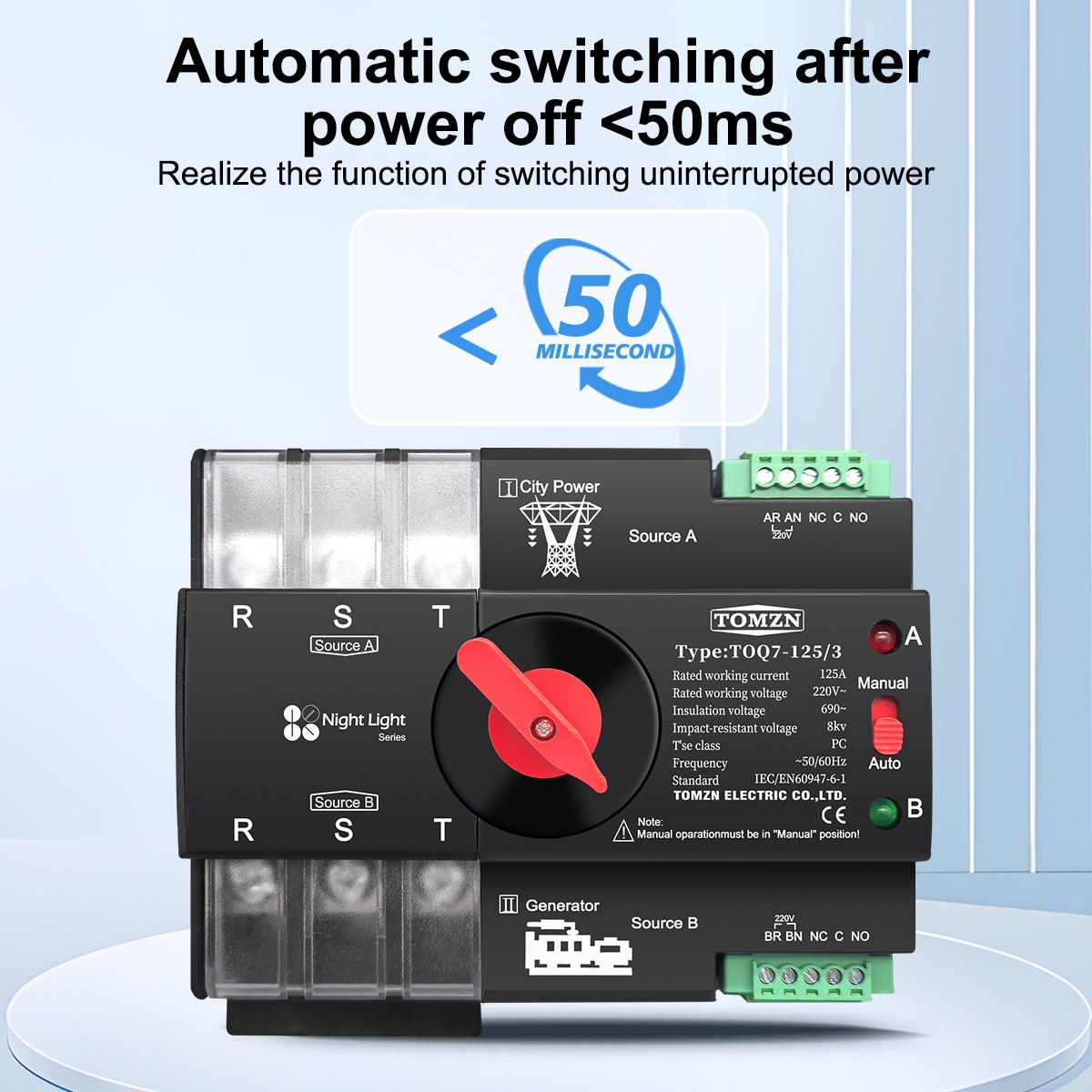 TOMZN TOQ7 Mini Automatic Transfer Switch (ATS)  | Dual Power Auto Changeover Switch | PC Class | DIN Rail_img_7