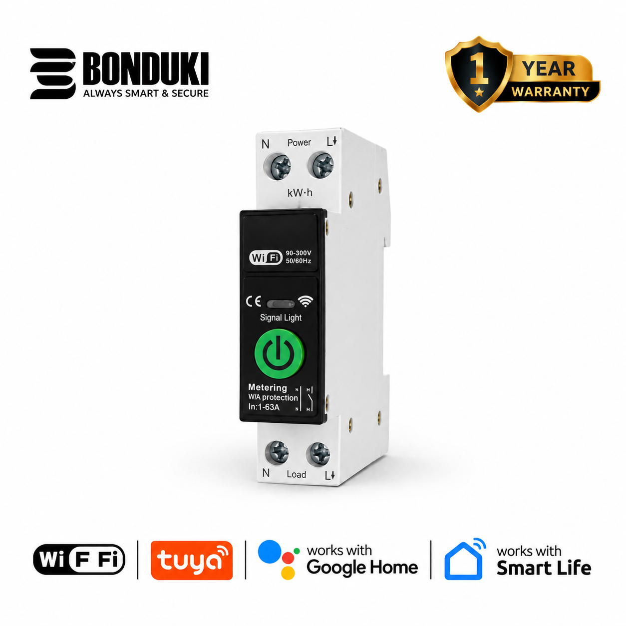 Premium PC Grade WiFi Smart Energy Meter Switch | 63A | Smart Protection & Energy Monitoring
