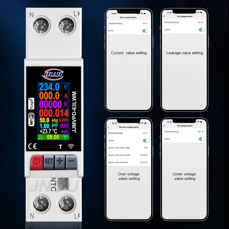 JIUJI Tuya WiFi Smart Multi-Function Protector | JJMVPD-63LWM | 63A | 1P+N | Leakage Protection | Temperature Monitoring | Energy Meter | LCD Display_img_3