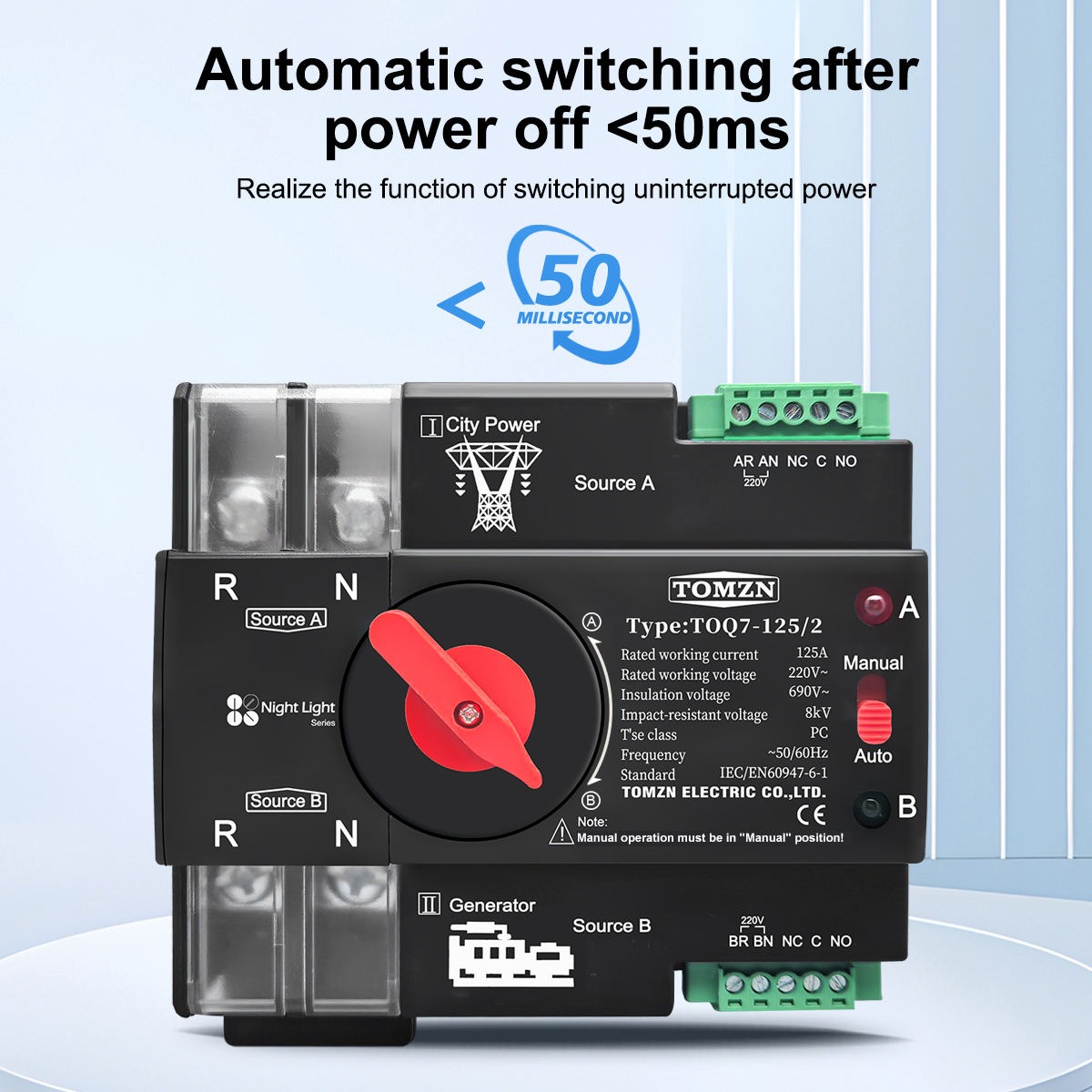 TOMZN TOQ7 Mini Automatic Transfer Switch (ATS) | Dual Power Auto Changeover Switch | PC Class | DIN Rail_img_4