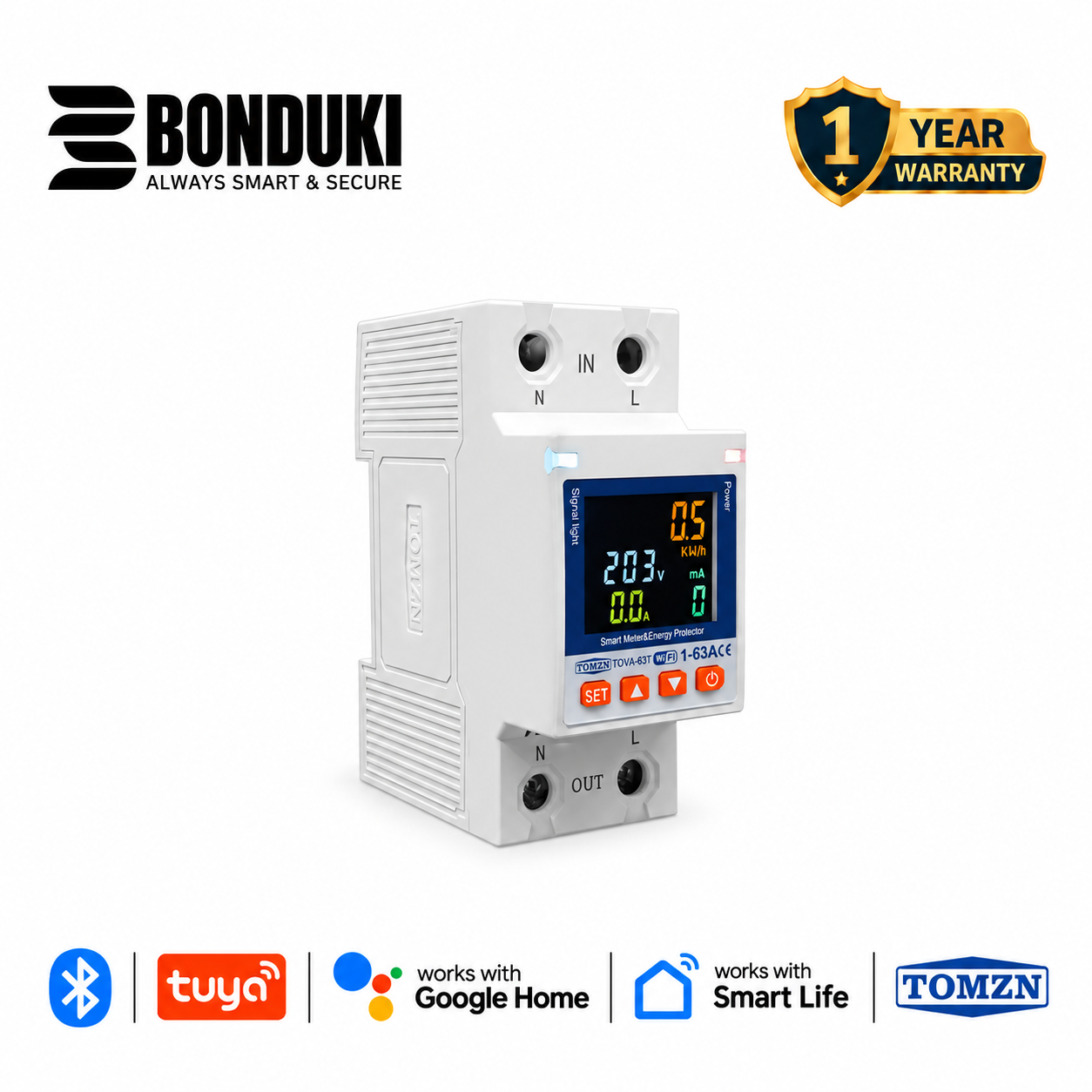 TOMZN 63A WiFi Smart Circuit Breaker colour Display
