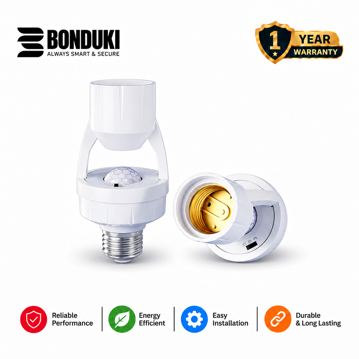 Motion Sensor Light Holder E27 Smart PIR Auto On Off Bulb Holder