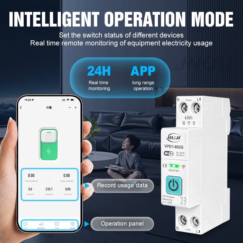 JIUJI Tuya WiFi Smart Protector |  Energy Metering |  VPD1-60DS | 63A | 1P+N | Energy Metering | Over & Under Voltage Protection | WiFi + BLE | Tuya Smart | Smart Life_img_2