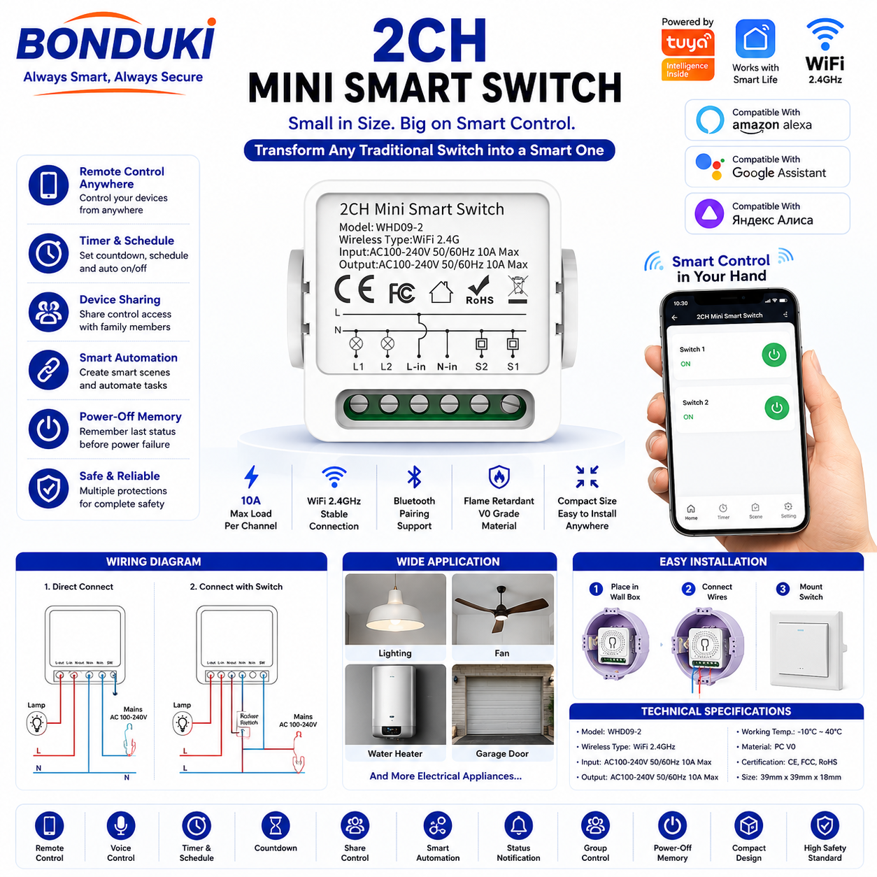 Smart WiFi + RF Switch Relay & Dimmer (Tuya) | App, Remote & Voice Control | Smart Life, Alexa, Google Home