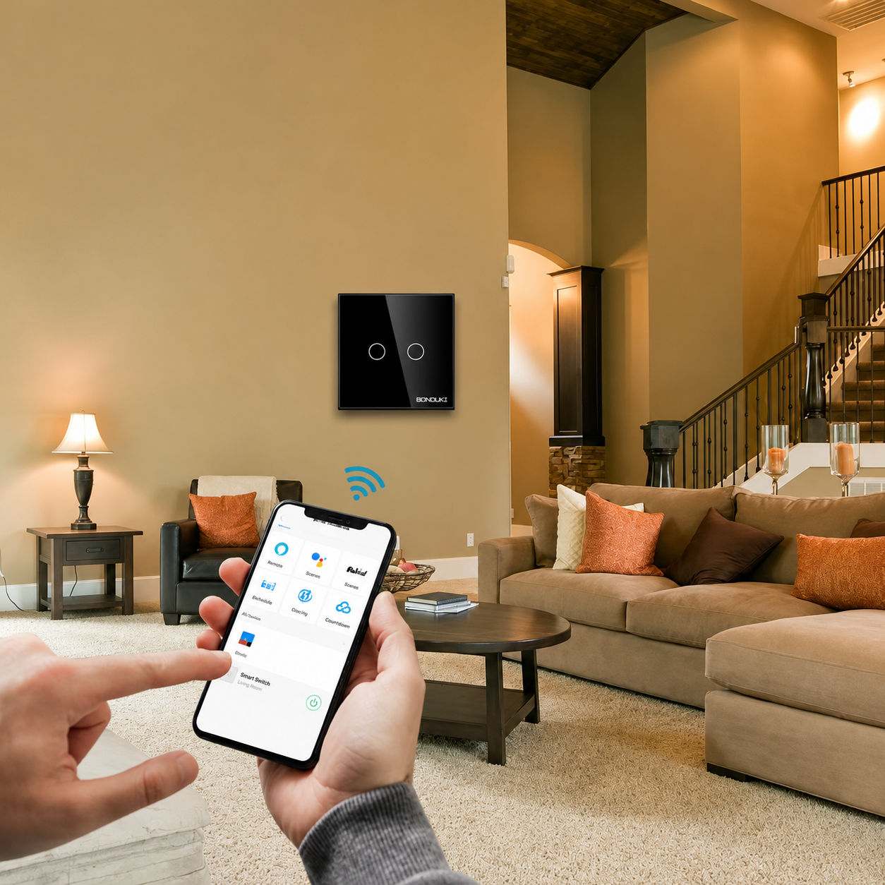 Bonduki Smart WiFi Touch Wall Switch | 2 Gang | WiFi + RF433 Remote Control | 1000W/Gang | Tuya Smart | Google Assistant & Alexa | Black / White_img_7