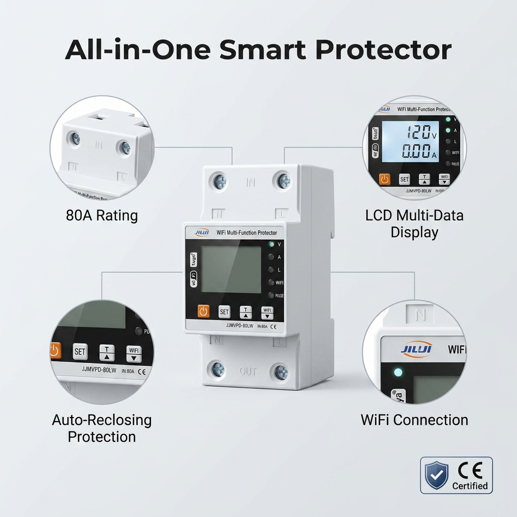 JIUJI Tuya WiFi Smart Protector | VPD1-80LW | 80A | 1P+N | Energy Metering | Over & Under Voltage Protection | WiFi + BLE | Tuya Smart | Smart Life_img_1