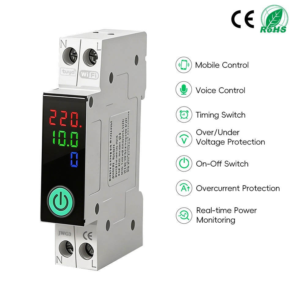 Tuya WiFi Smart Switch 63A with Display | Smart Life App Control Miniature Circuit Breaker | Timer Voice Control | DIN Rail Smart MCB_img_1