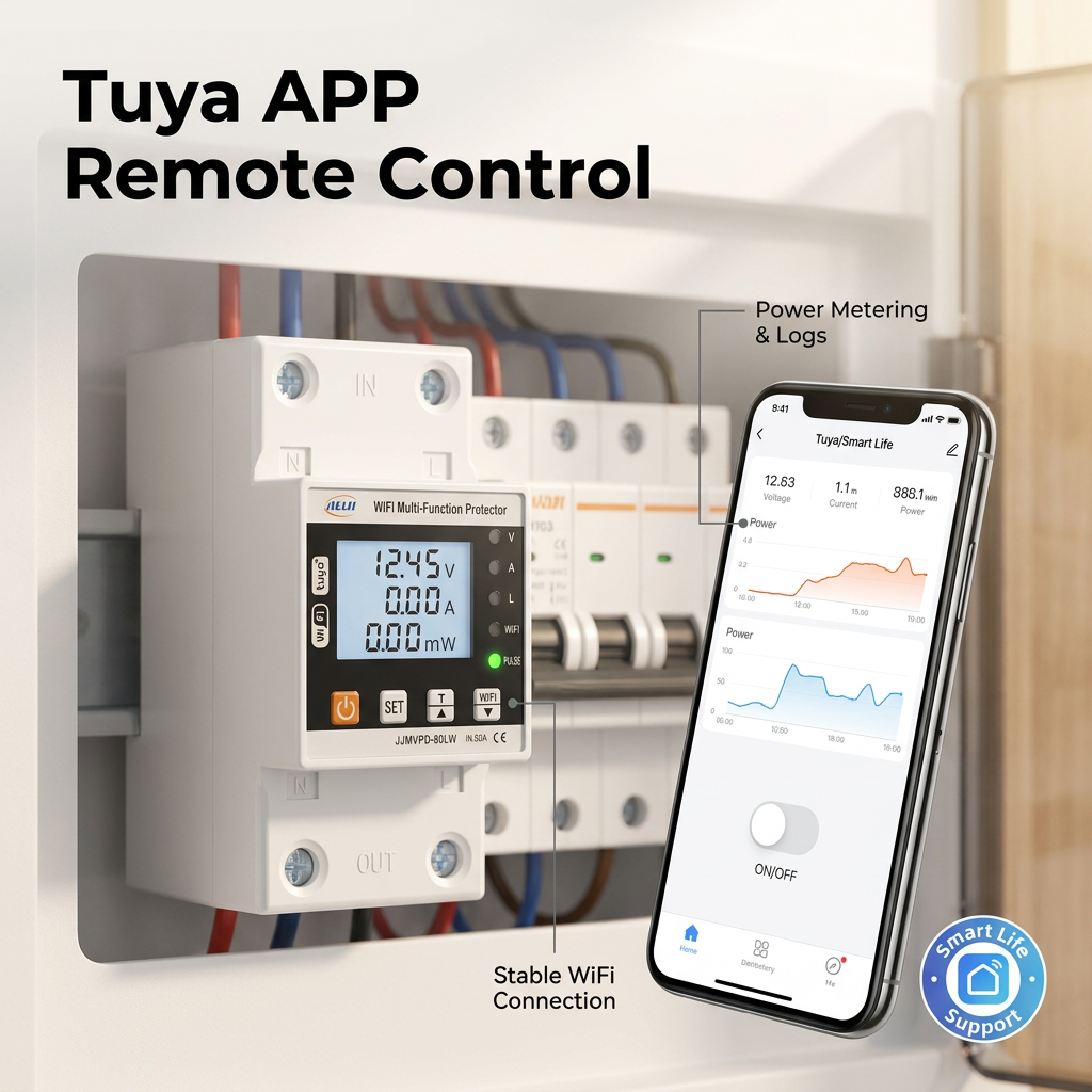 JIUJI Tuya WiFi Smart Protector | VPD1-80LW | 80A | 1P+N | Energy Metering | Over & Under Voltage Protection | WiFi + BLE | Tuya Smart | Smart Life_img_2