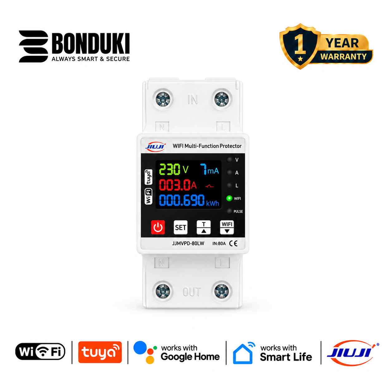 JIUJI Tuya WiFi Smart Protector With Dual relay 80A