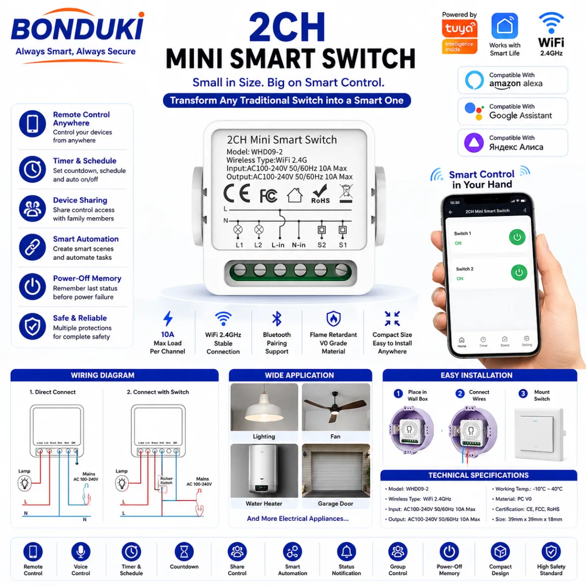 Smart WiFi + RF Switch Relay (Tuya 16A) | Control with Remote, App & Voice | Smart Life, Alexa, Google Home