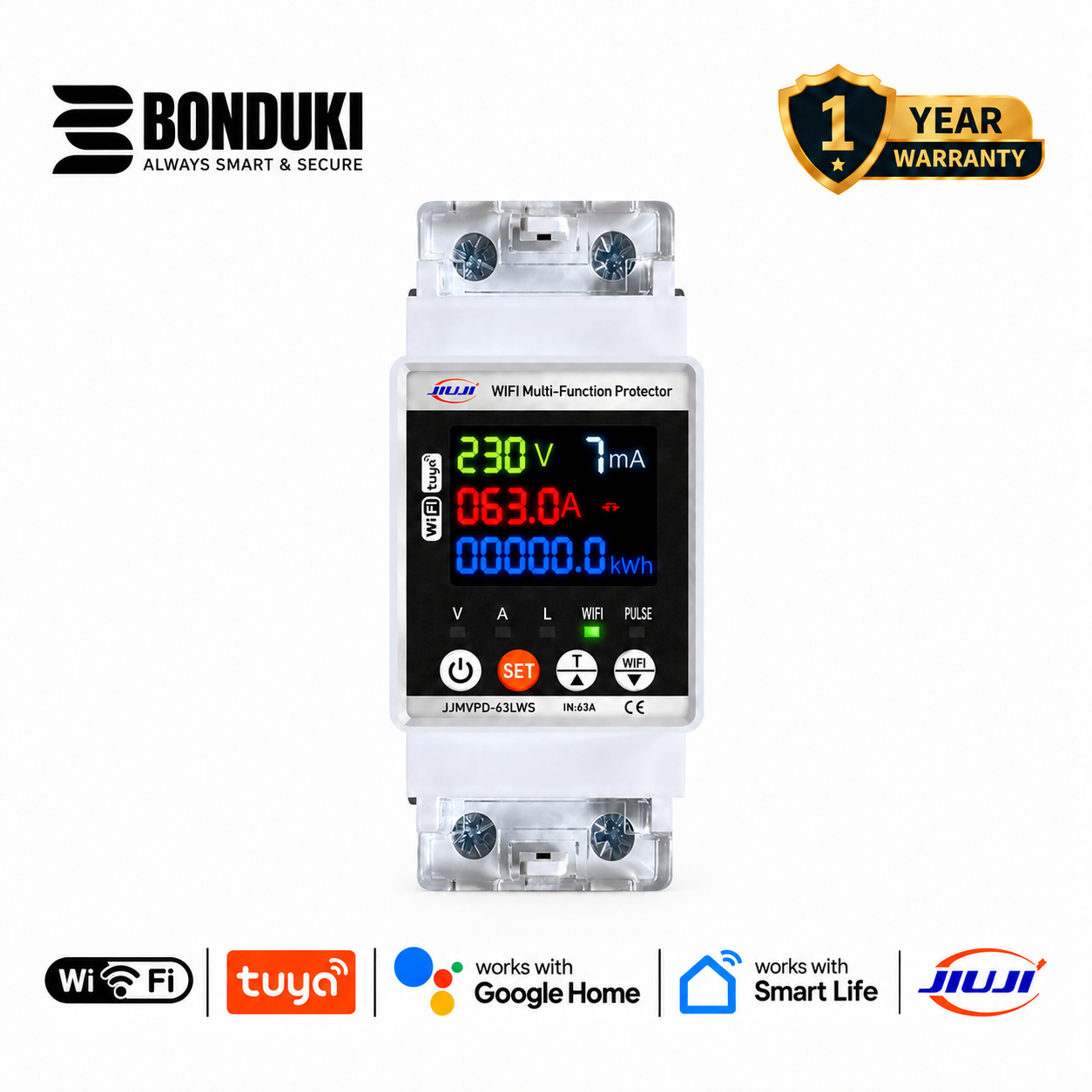 JIUJI Smart WiFi Multi-Function Protector | Smart Energy Meter, Leakage Protection, Power Monitor & App Control