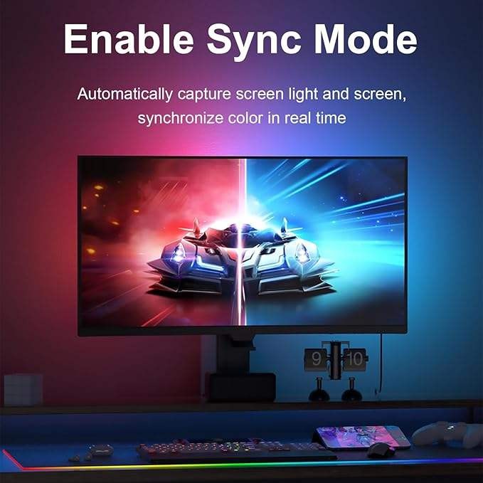 PC Sync Ambient RGB LED Backlight Kit | Smart Music Sync TV & Monitor Light | USB Powered