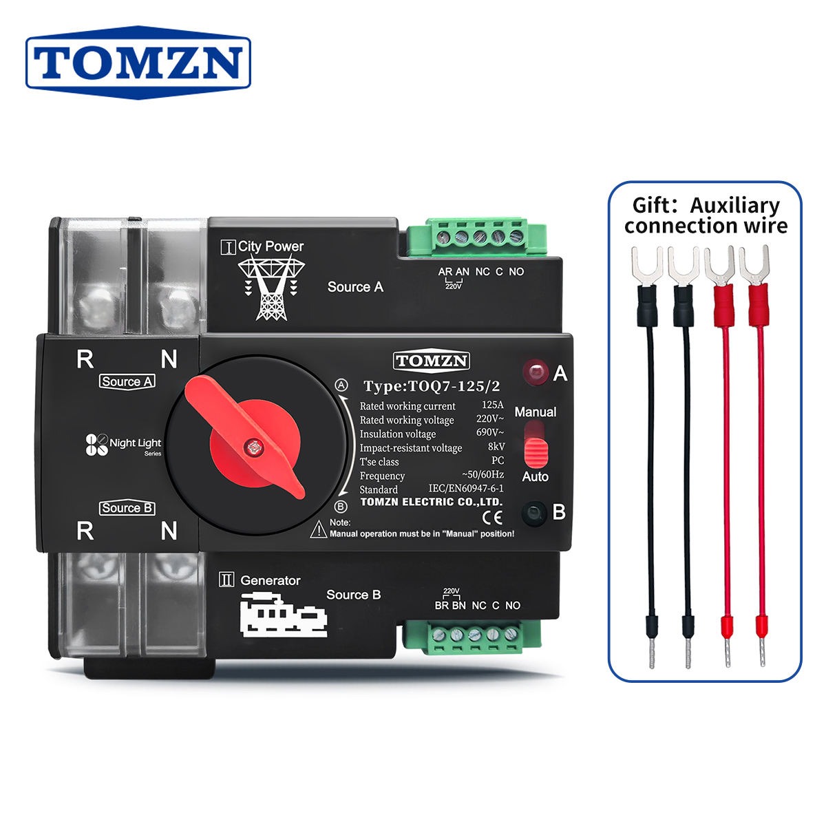TOMZN TOQ7 Mini Automatic Transfer Switch (ATS) | Dual Power Auto Changeover Switch | PC Class | DIN Rail