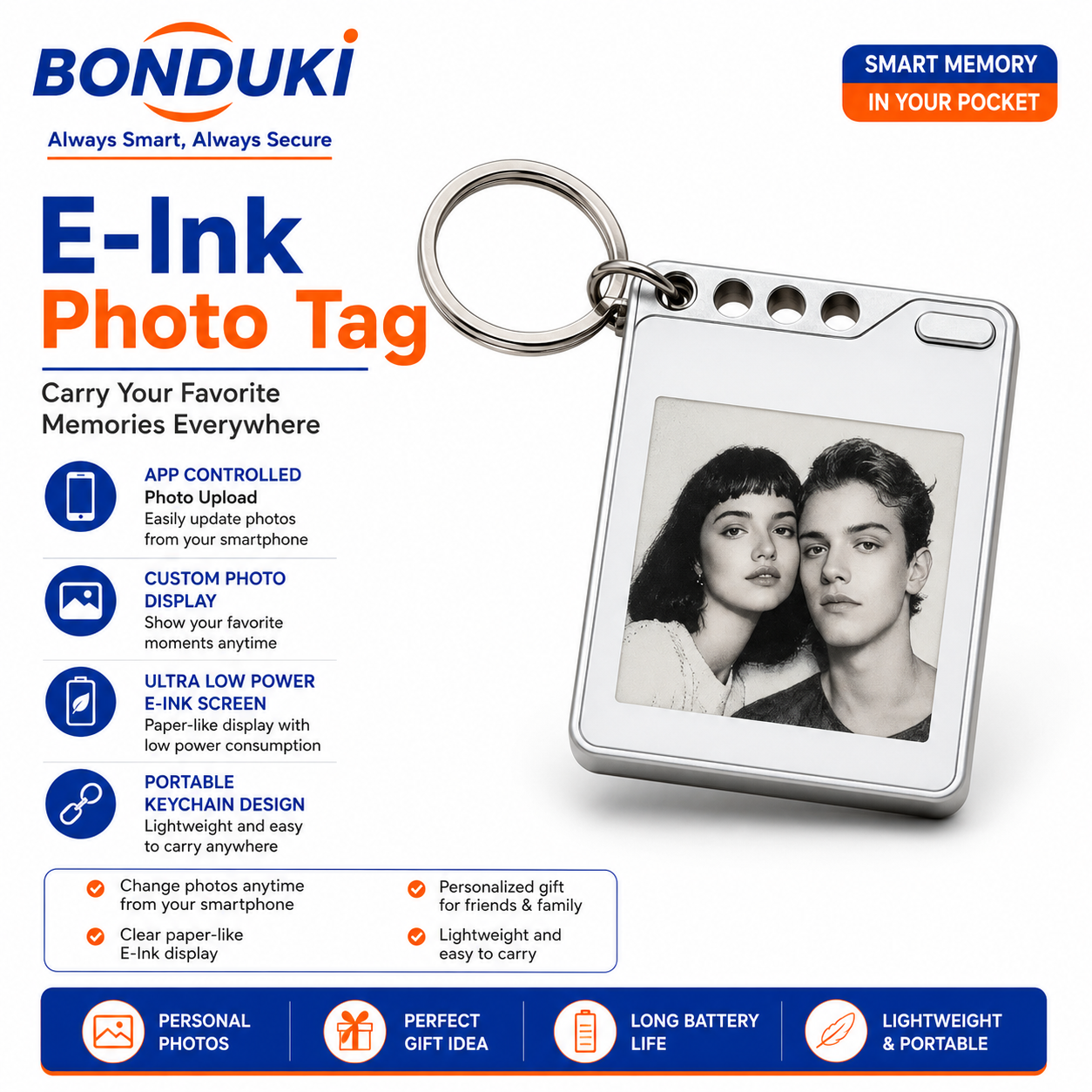 PhotoTag E-Ink BT Tracker Tag | Smart Bluetooth Key Finder with Custom E-Ink Display