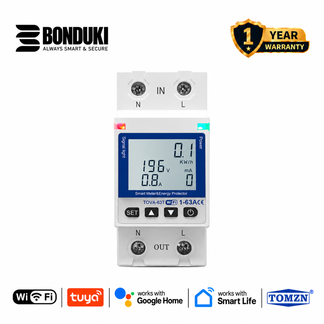 TOMZN 63A WiFi Smart Circuit Breaker with With Last State Meomory