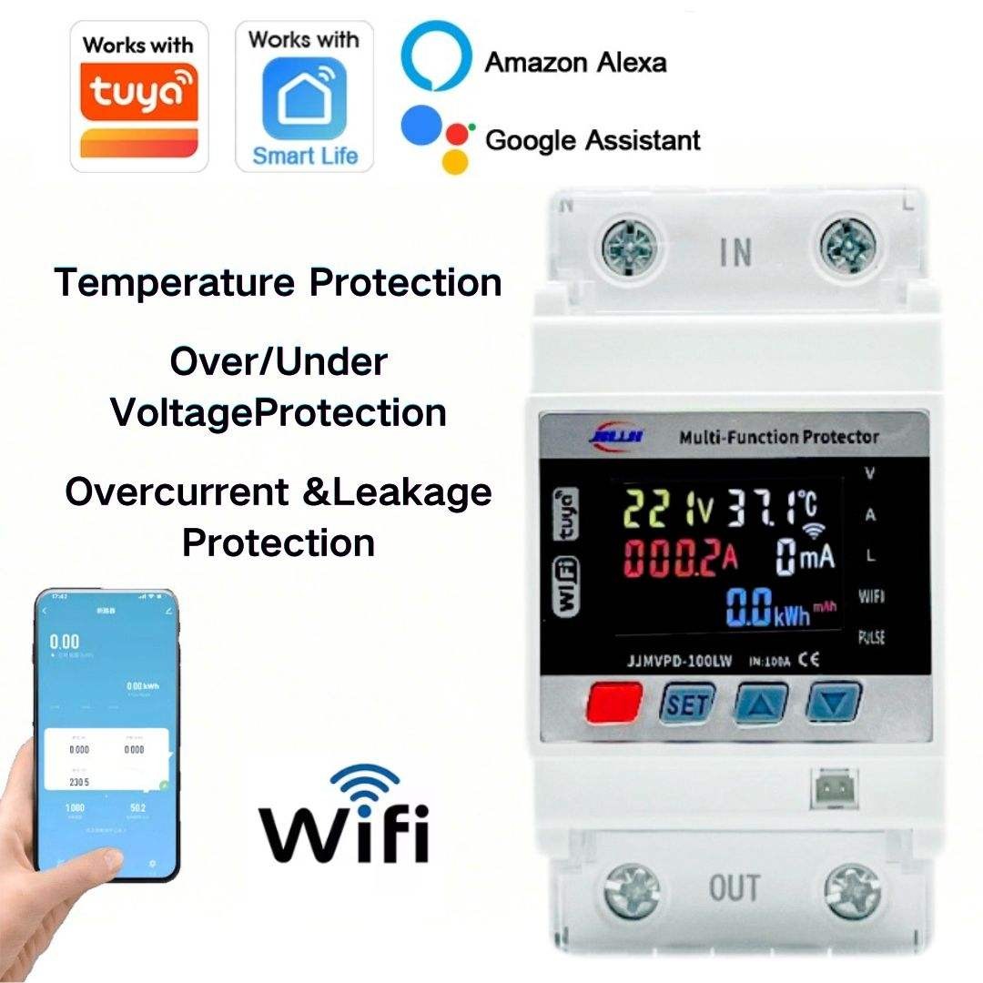 JIUJI 100A WiFi Smart Multifunctional Protector | Dual Relay | Temperature Sensor | Energy Monitoring_img_2