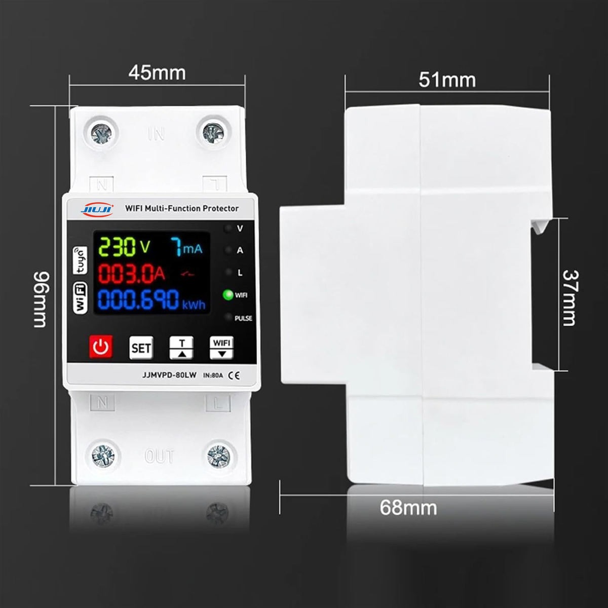 JIUJI Tuya WiFi Smart Protector | VPD1-80LW | 80A | 1P+N | Energy Metering | Over & Under Voltage Protection | WiFi + BLE | Tuya Smart | Smart Life_img_1