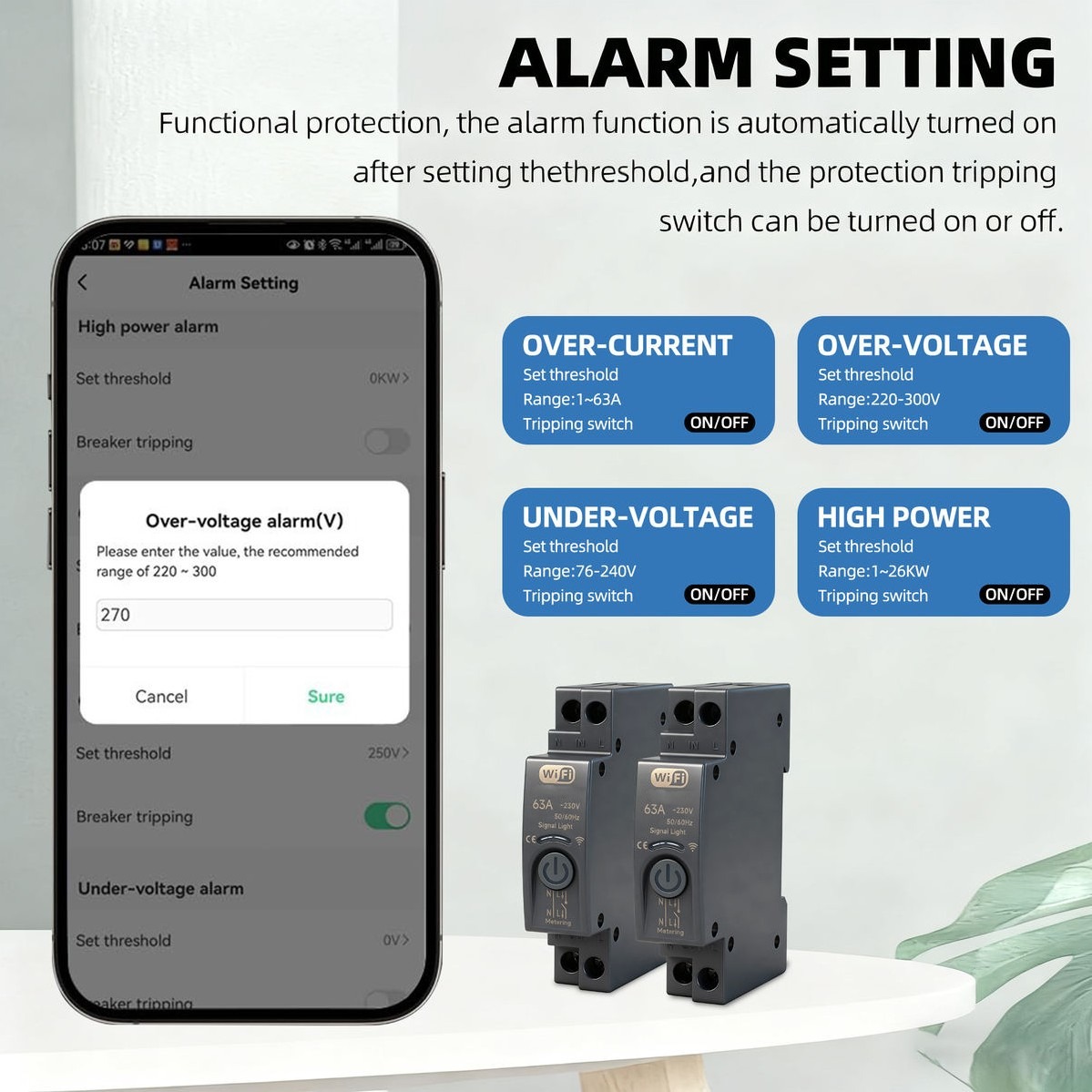 Premium Smart WiFi Circuit Breaker with Energy Meter | Premium Copper Contact | Voltage & Current Protection | Tuya App Control | 63A_img_4