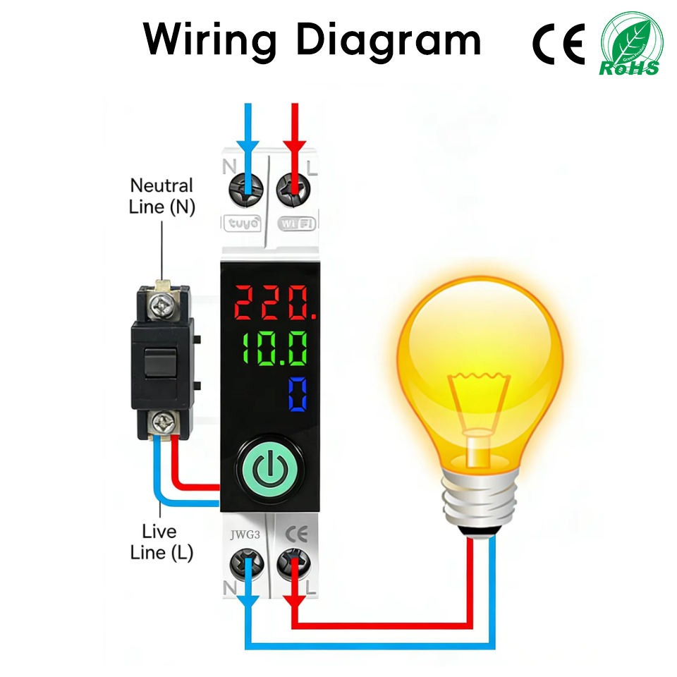 Tuya WiFi Smart Switch 63A with Display | Smart Life App Control Miniature Circuit Breaker | Timer Voice Control | DIN Rail Smart MCB_img_5