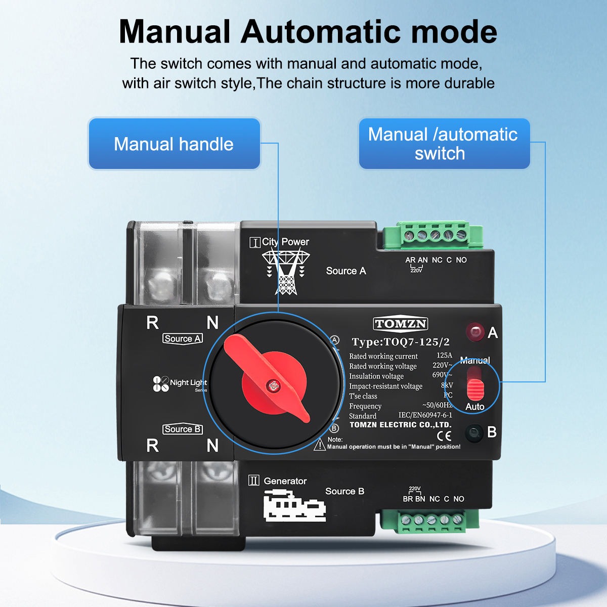 TOMZN TOQ7 Mini Automatic Transfer Switch (ATS) | Dual Power Auto Changeover Switch | PC Class | DIN Rail_img_3