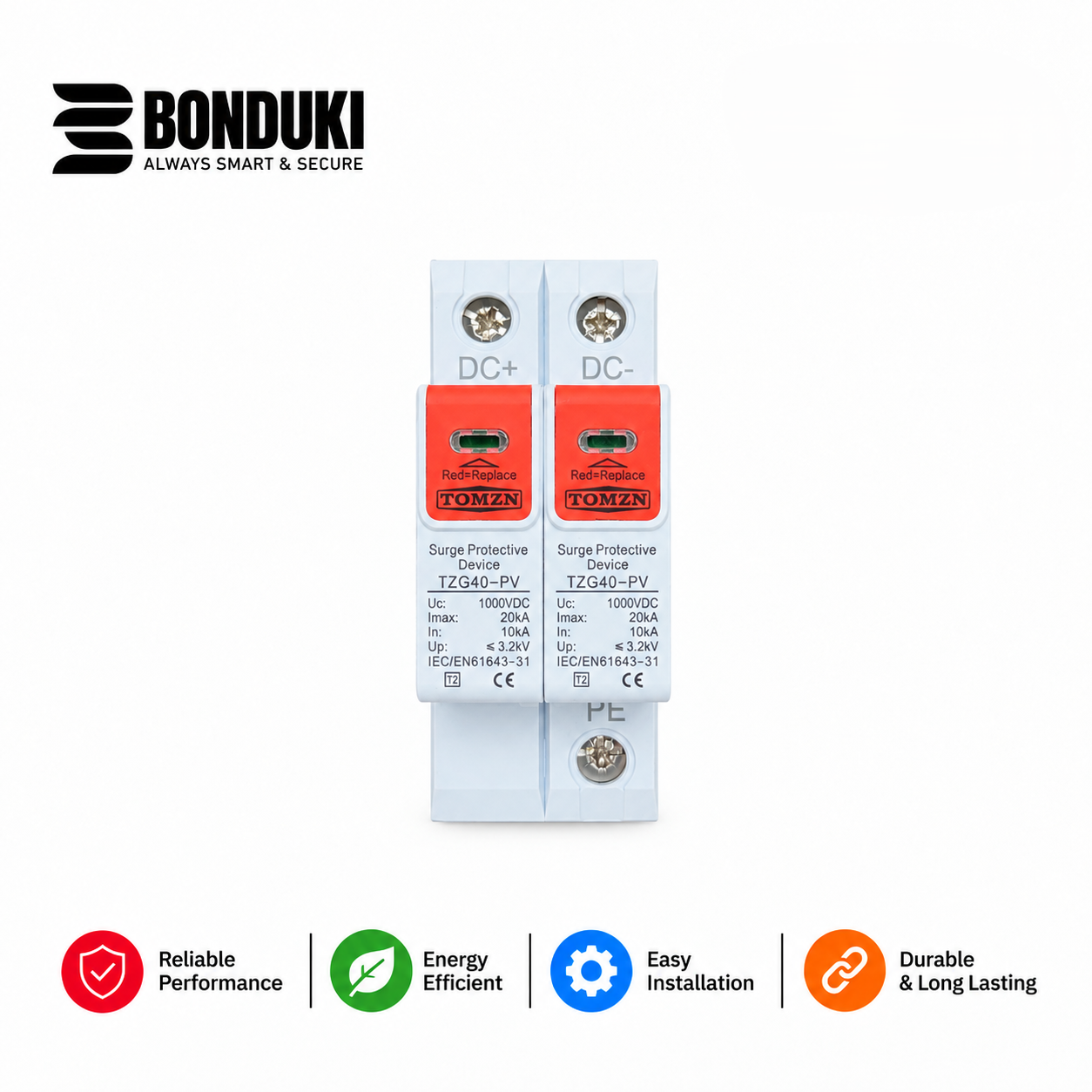 TOMZN TZG40-PV DC Solar Surge Protective Device (SPD) | Type 2 | 1000V DC | 40kA